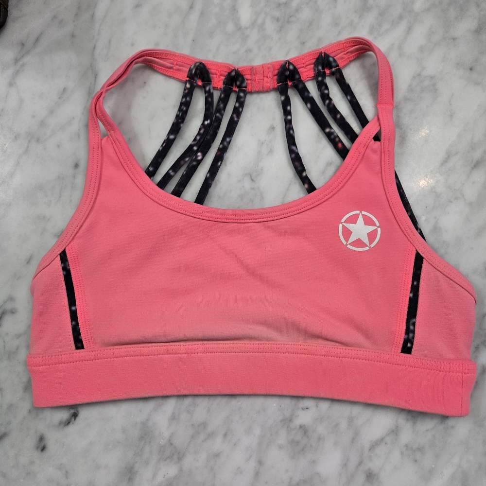 Savage Barbell Strappy Sports Bra - Coral, Black - SZ Small